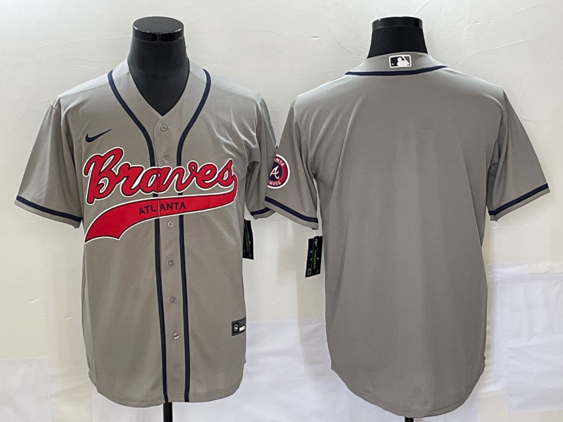Men's Gray Atlanta Braves Blank Cool Base With Patch Stitched Baseball Jersey